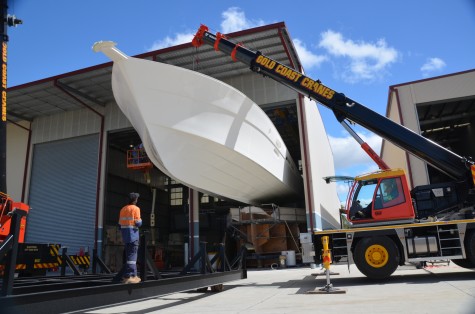It was a very delicate operation as the 75 hull was lifted from the mould by two 50 tonne cranes