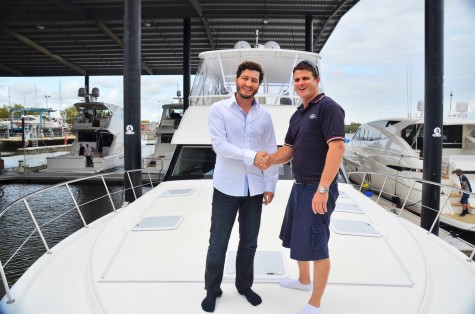 Riviera's Dubai dealer Francesco Pitea sea trialled the new 63 Open Flybridge with Riviera's dealer relationship manager Curt Goldring